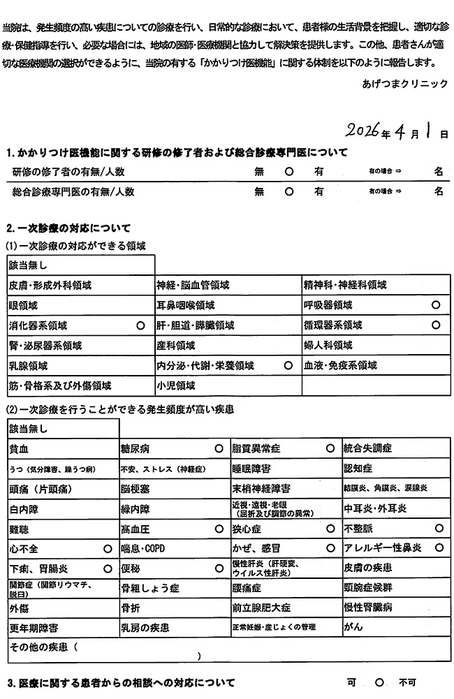 当院かかりつけ医の機能について